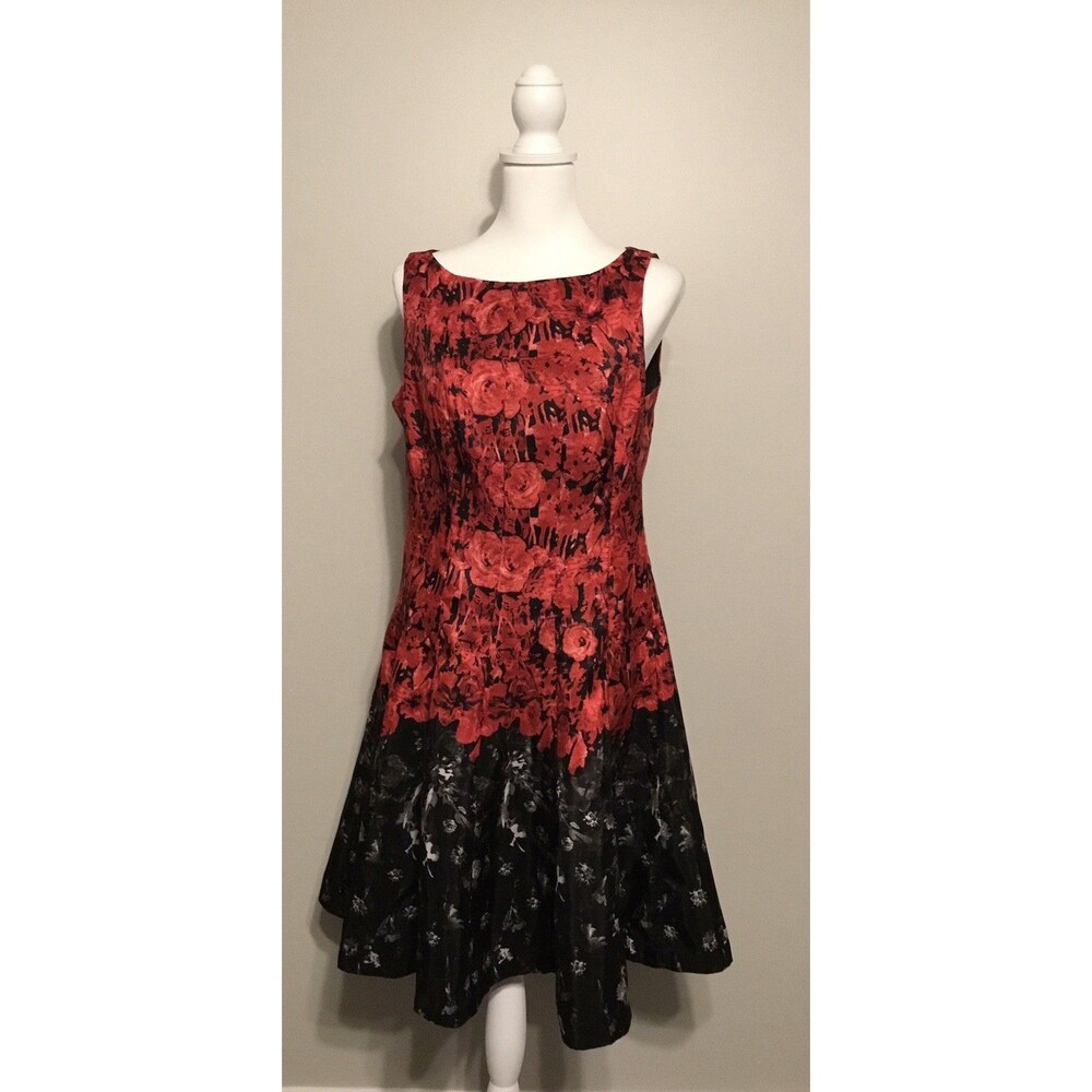 DANNY AND NICOLE Dress Womens Black Red Floral Sleeveless Short Mini A-Line Zip - Picture 7 of 11